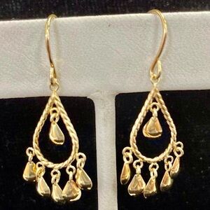 14k Yellow Gold Dangle Teardrops Chandelier Earrings Lot#719